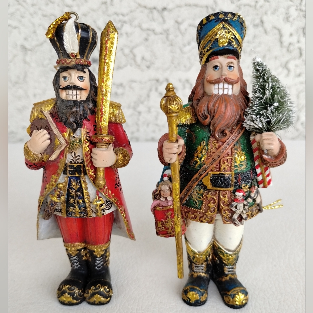 2 Nutcracker Tree & Sword Ornament 2007 Retired 5Inch Roman Inc Christmas Wishes